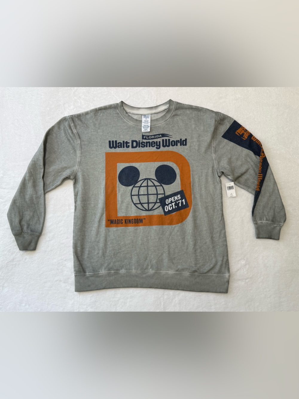 NWT Disney Sweatshirt Medium Grey Orange & Navy Walt Disney World Vintage Look